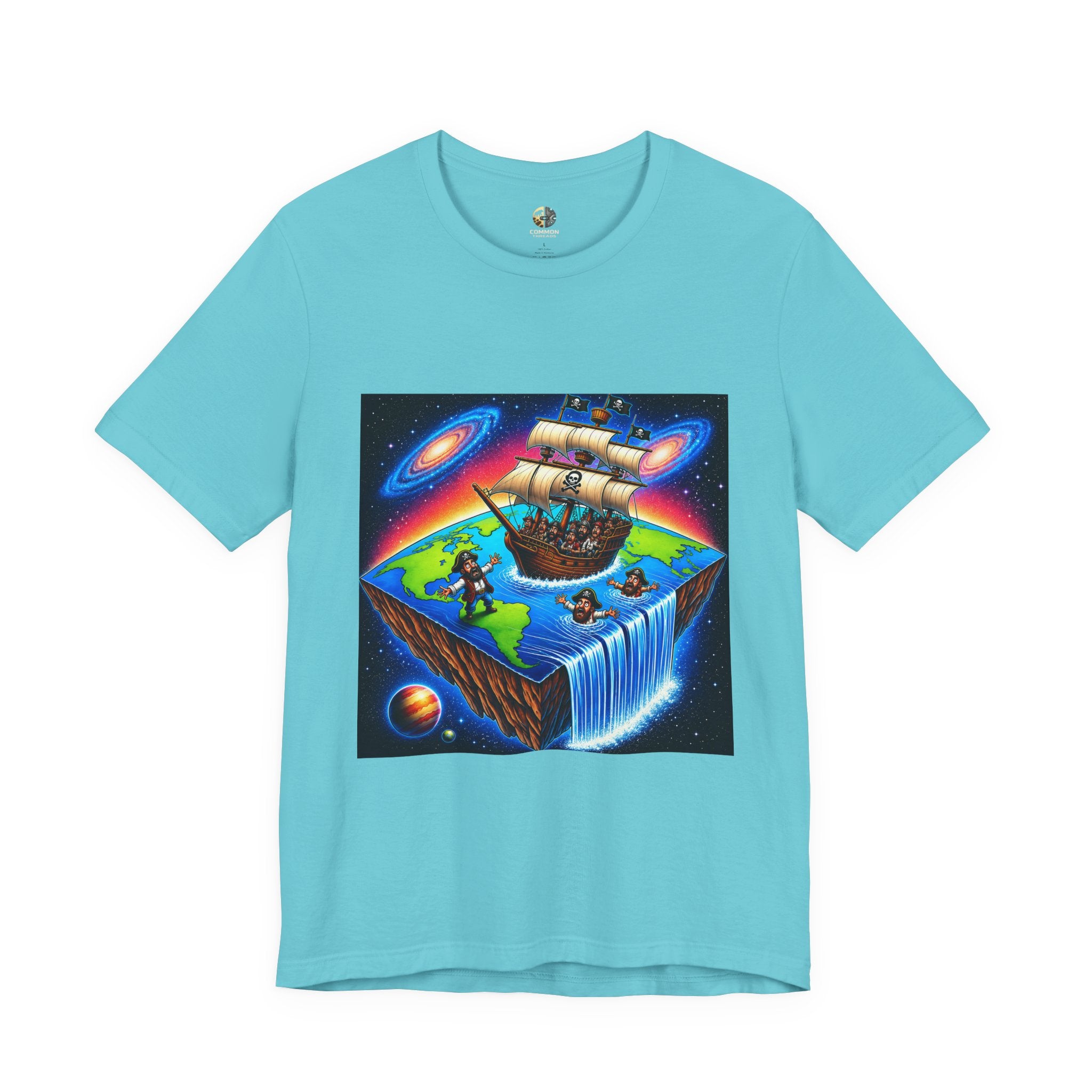 Flat Earth Pirates T-Shirt | Edge of the World Graphic Tee | Funny Space Pirates Shirt