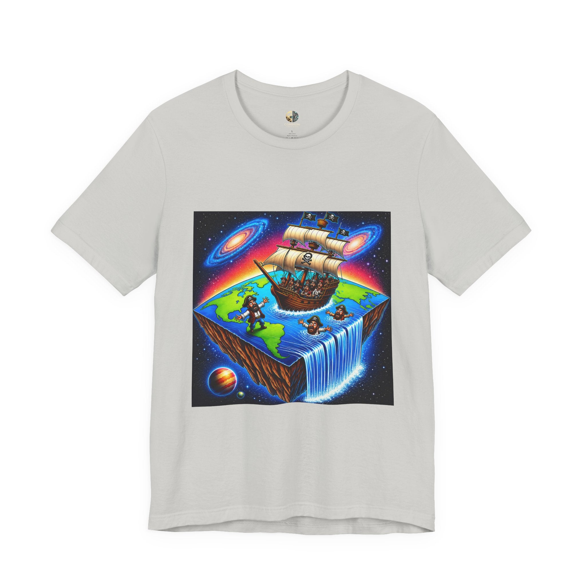 Flat Earth Pirates T-Shirt | Edge of the World Graphic Tee | Funny Space Pirates Shirt