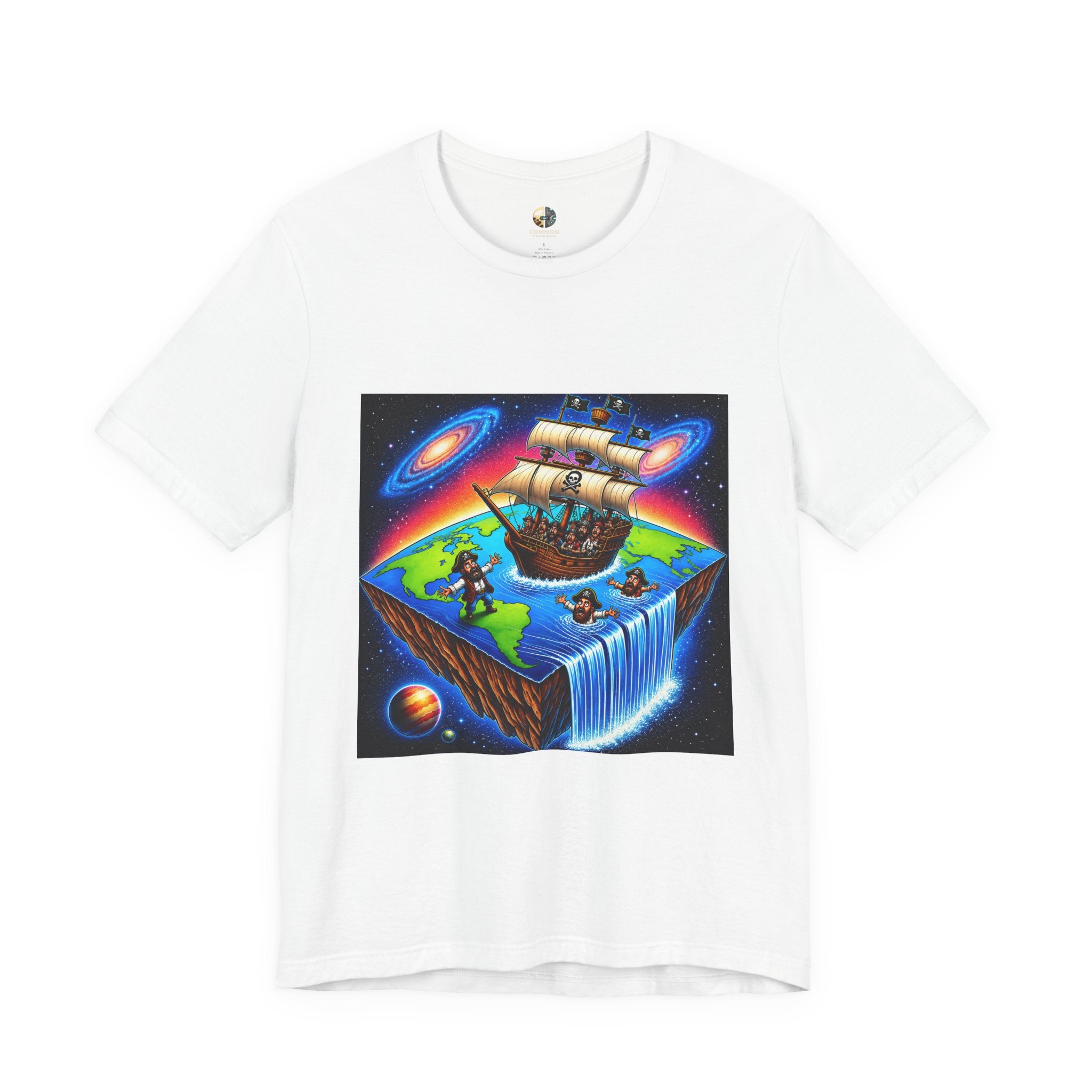 Flat Earth Pirates T-Shirt | Edge of the World Graphic Tee | Funny Space Pirates Shirt