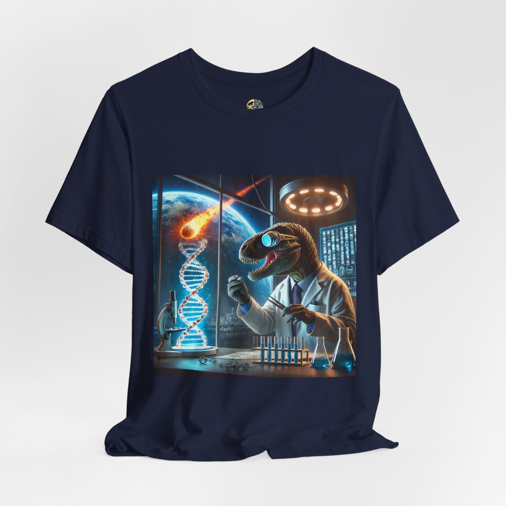 Dinosaur Scientist T-Shirt | T-Rex Lab Genetic Evolution Graphic Tee | Dino DNA Experiment T-Shirt