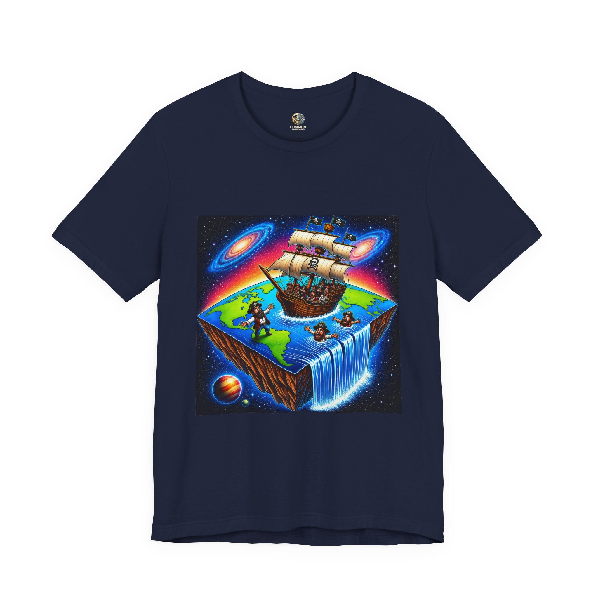 Flat Earth Pirates T-Shirt | Edge of the World Graphic Tee | Funny Space Pirates Shirt